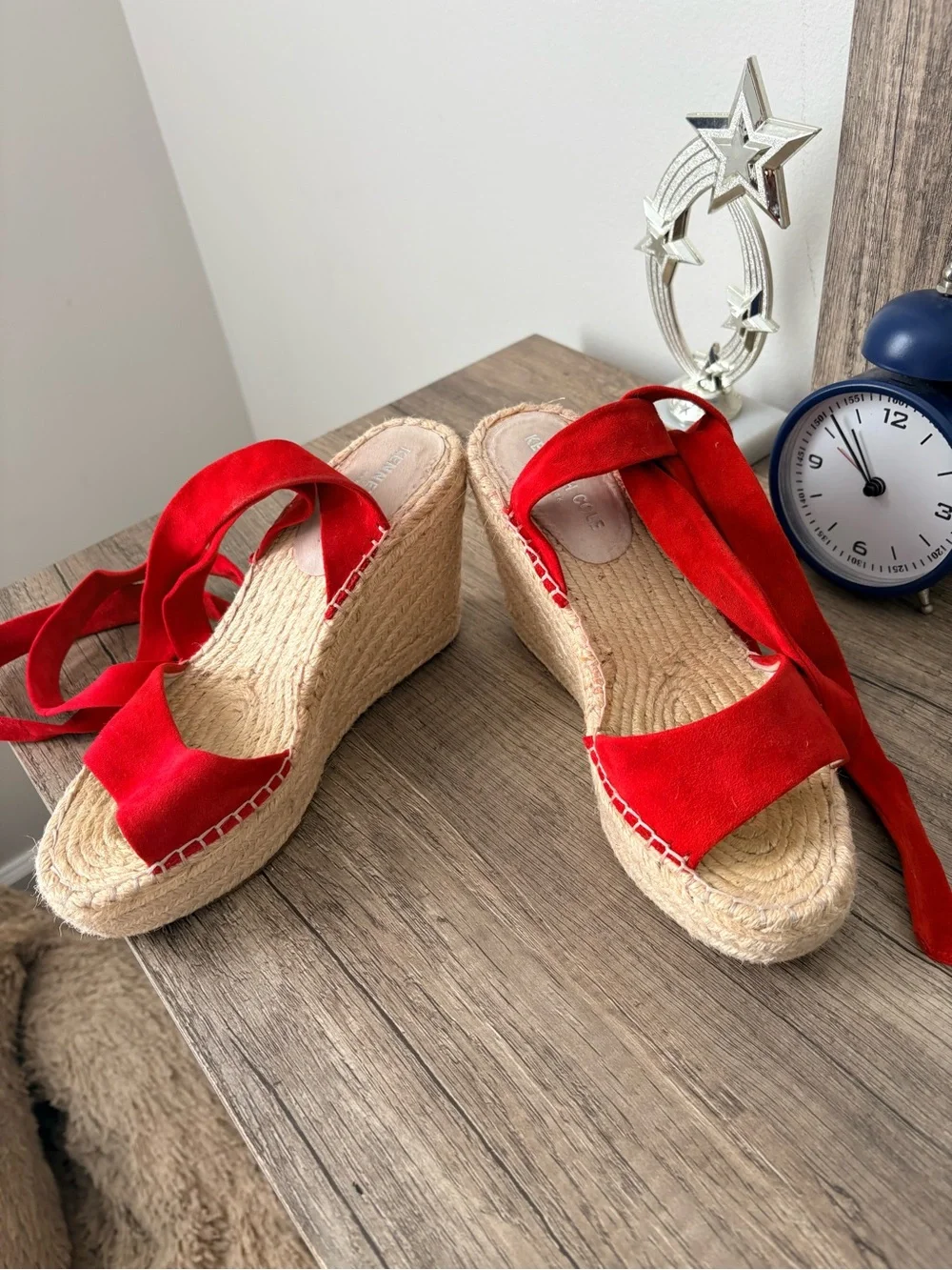 Kenneth Cole Red Espadrille Wedge Sandals with Ankle Wraps